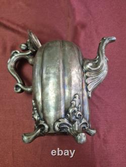 Antique Joseph Wolstenholme Sheffield Silver Plate Pumpkin Vine Motif Tea Pot