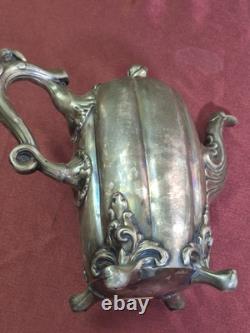 Antique Joseph Wolstenholme Sheffield Silver Plate Pumpkin Vine Motif Tea Pot