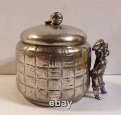 Antique Kate Greenaway Child Tea Caddy Acme Silver Plate 3 Part Box Victorian