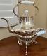 Antique Large Silver Plate Tilting Tea Kettle Stand Burner Late 1800 Milk Glass