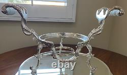 Antique Large Silver Plate Tilting Tea Kettle Stand Burner late 1800 Milk Glass