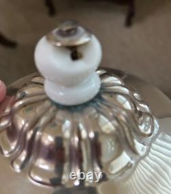 Antique Large Silver Plate Tilting Tea Kettle Stand Burner late 1800 Milk Glass
