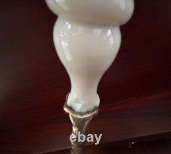 Antique Large Silver Plate Tilting Tea Kettle Stand Burner late 1800 Milk Glass