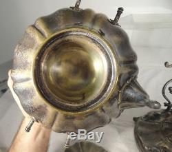 Antique Large Silverplate Tea Pot Kettle on Stand Floral
