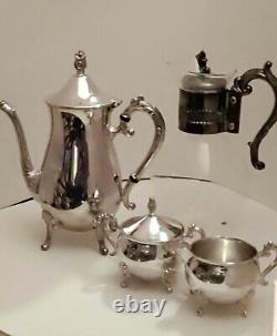 Antique Leonard Silver Plate Tea Set Creamer & Sugar Bowl Tea Pot Water Pitcher