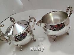 Antique Leonard Silver Plate Tea Set Creamer & Sugar Bowl Tea Pot Water Pitcher