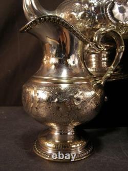 Antique Manhattan Floral Repousse Silver Coffee Tea Pot Set Service Engraved 5Pc Antique Manhattan Floral Repousse Silver Coffee Tea Pot Set Service Engraved 5Pc