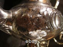 Antique Manhattan Floral Repousse Silver Coffee Tea Pot Set Service Engraved 5Pc Antique Manhattan Floral Repousse Silver Coffee Tea Pot Set Service Engraved 5Pc