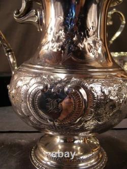 Antique Manhattan Floral Repousse Silver Coffee Tea Pot Set Service Engraved 5Pc Antique Manhattan Floral Repousse Silver Coffee Tea Pot Set Service Engraved 5Pc