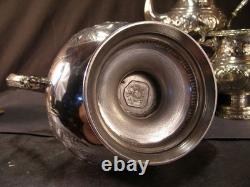 Antique Manhattan Floral Repousse Silver Coffee Tea Pot Set Service Engraved 5Pc Antique Manhattan Floral Repousse Silver Coffee Tea Pot Set Service Engraved 5Pc