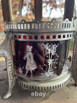 Antique Mary Gregory Cranberry Glass Tea Warmer