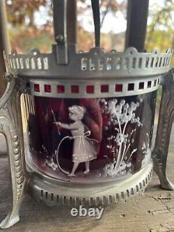 Antique Mary Gregory Cranberry Glass Tea Warmer