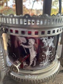 Antique Mary Gregory Cranberry Glass Tea Warmer