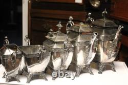 Antique Meridian Britannia 5 Pcs Coffee &Tea Set Victorian Figural Late 1898