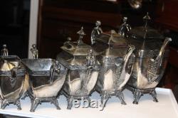 Antique Meridian Britannia 5 Pcs Coffee &Tea Set Victorian Figural Late 1898