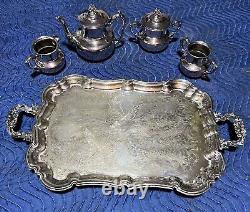 Antique Middletown Plate Co. Hard White Metal Tea, Coffee Set And Tray Late 1800