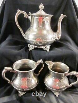 Antique Pairpoint Mfg. Quadruple Plate Tea Set #355 Teapot, Sugar, and Creamer
