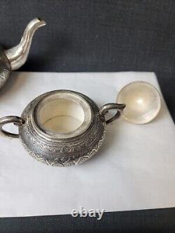 Antique Persian Silverplate Tea Set 3 Piece
