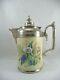 Antique Pewter Enamel Graniteware Calla Lily 10 Coffee Tea Pot Pitcher