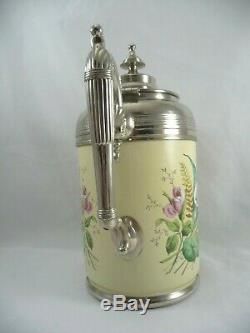 Antique Pewter Enamel Graniteware Calla Lily 10 Coffee Tea Pot Pitcher