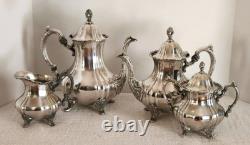 Antique Poole EPCA Lancaster Rose 400 Silver Plate Tea Coffee Set 4-Piece