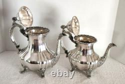 Antique Poole EPCA Lancaster Rose 400 Silver Plate Tea Coffee Set 4-Piece