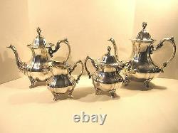 Antique Poole EPCA Lancaster Rose 400 Silver Plate Tea Coffee Teapot Set 4-pc