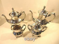 Antique Poole EPCA Lancaster Rose 400 Silver Plate Tea Coffee Teapot Set 4-pc