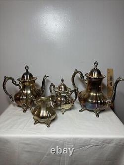 Antique Poole EPCA Lancaster Rose 400 Silver Plate Tea Coffee Teapot Set 4-pc