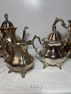 Antique Poole EPCA Lancaster Rose 400 Silver Plate Tea Coffee Teapot Set 4-pc