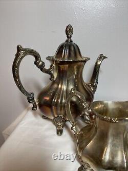 Antique Poole EPCA Lancaster Rose 400 Silver Plate Tea Coffee Teapot Set 4-pc