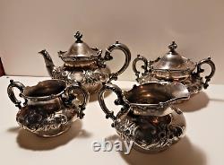 Antique QUADRUPLE REPOUSSE 4 Piece TEA/COFFEE SET Wilcox SILVERPLATE