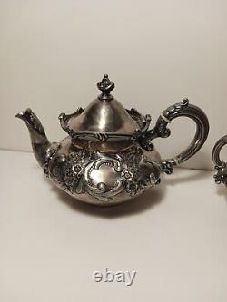 Antique QUADRUPLE REPOUSSE 4 Piece TEA/COFFEE SET Wilcox SILVERPLATE