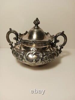 Antique QUADRUPLE REPOUSSE 4 Piece TEA/COFFEE SET Wilcox SILVERPLATE