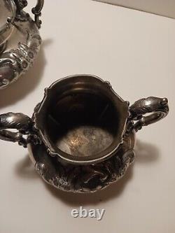 Antique QUADRUPLE REPOUSSE 4 Piece TEA/COFFEE SET Wilcox SILVERPLATE