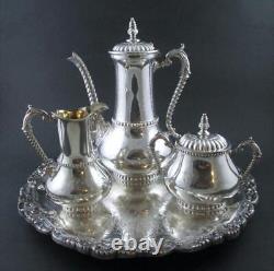 Antique QUAD Silver 3pc COFFEE tea SET + TRAY Dated 1895 James W TUFTS #1802