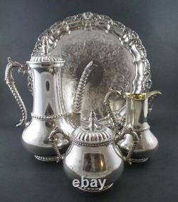 Antique QUAD Silver 3pc COFFEE tea SET + TRAY Dated 1895 James W TUFTS #1802