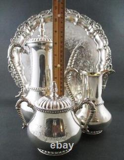 Antique QUAD Silver 3pc COFFEE tea SET + TRAY Dated 1895 James W TUFTS #1802