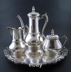 Antique QUAD Silver 3pc COFFEE tea SET + TRAY Dated 1895 James W TUFTS #1802