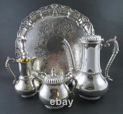 Antique QUAD Silver 3pc COFFEE tea SET + TRAY Dated 1895 James W TUFTS #1802