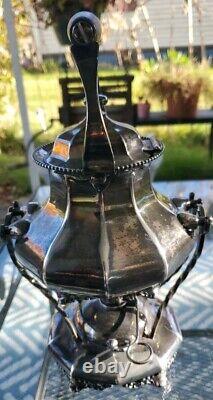 Antique REED & BARTON #105 Silver Plate Tilting Teapot & Stand with Burner