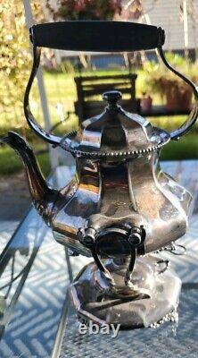 Antique REED & BARTON #105 Silver Plate Tilting Teapot & Stand with Burner