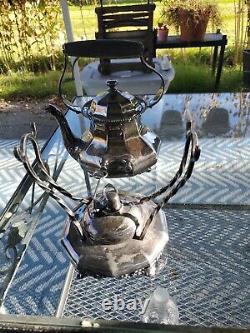 Antique REED & BARTON #105 Silver Plate Tilting Teapot & Stand with Burner
