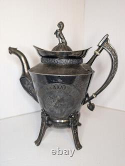 Antique? REED & BARTON Silver Plated Footed Teapot Patent 1873 Viking Lion