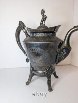 Antique? REED & BARTON Silver Plated Footed Teapot Patent 1873 Viking Lion