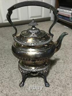 Antique REED & BARTON Silverplate 5101 Tea Pot With Hinged Attached Base Warmer