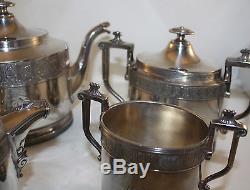 Antique Reed And Barton 4 Pcs Tea Set, Teapot, Waste, Sugar Bowl, Silver Plate