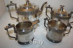 Antique Reed And Barton 4 Pcs Tea Set, Teapot, Waste, Sugar Bowl, Silver Plate