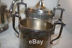 Antique Reed And Barton 4 Pcs Tea Set, Teapot, Waste, Sugar Bowl, Silver Plate