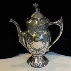 Antique Reed & Barton 2856 7 Coffee / Tea Pot Repousse Silver Plate Beautiful